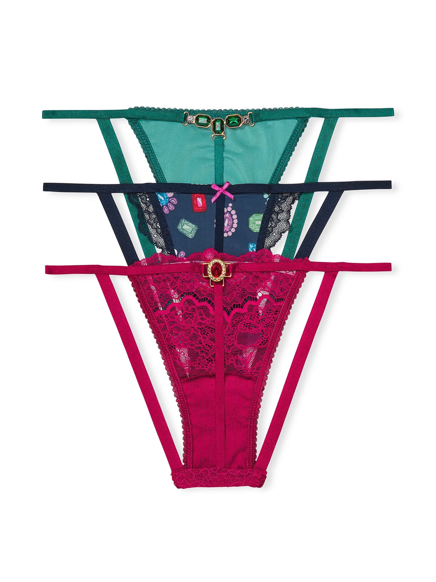 3-Pack Bejeweled Charm V-String Panties