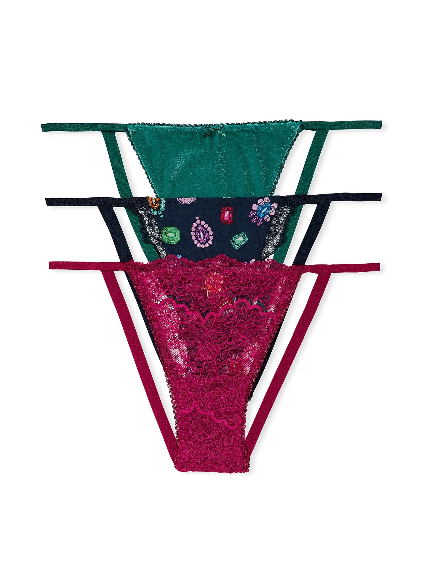 3-Pack Bejeweled Charm V-String Panties