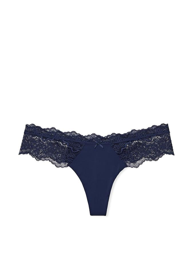 Lace Trim Silky Thong Panty