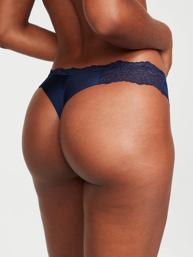 Lace Trim Silky Thong Panty