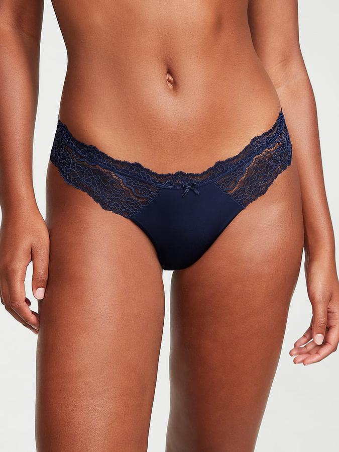 Lace Trim Silky Thong Panty