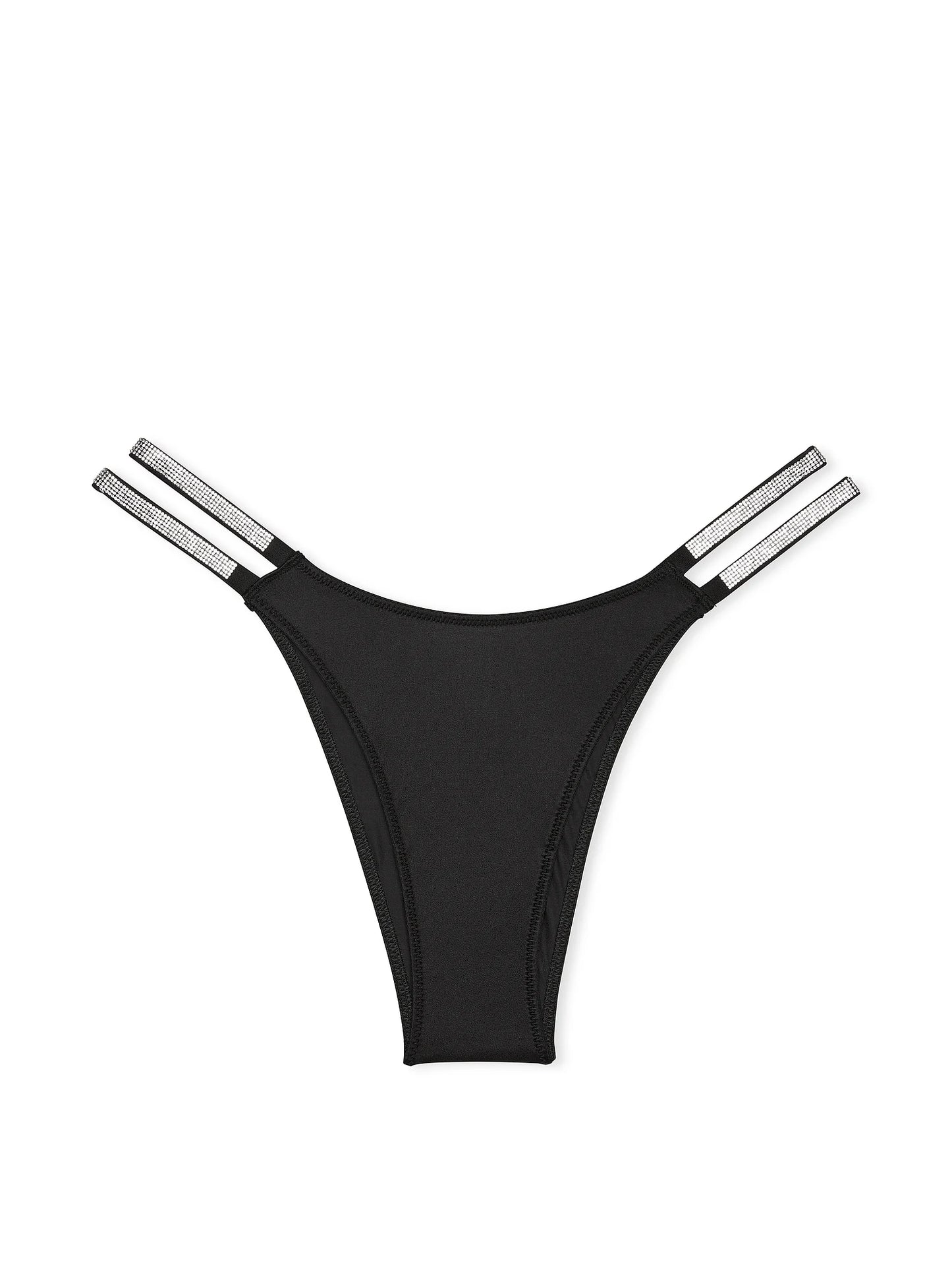 Very Sexy Double Shine Strap Satin Brazilian Panty, Black