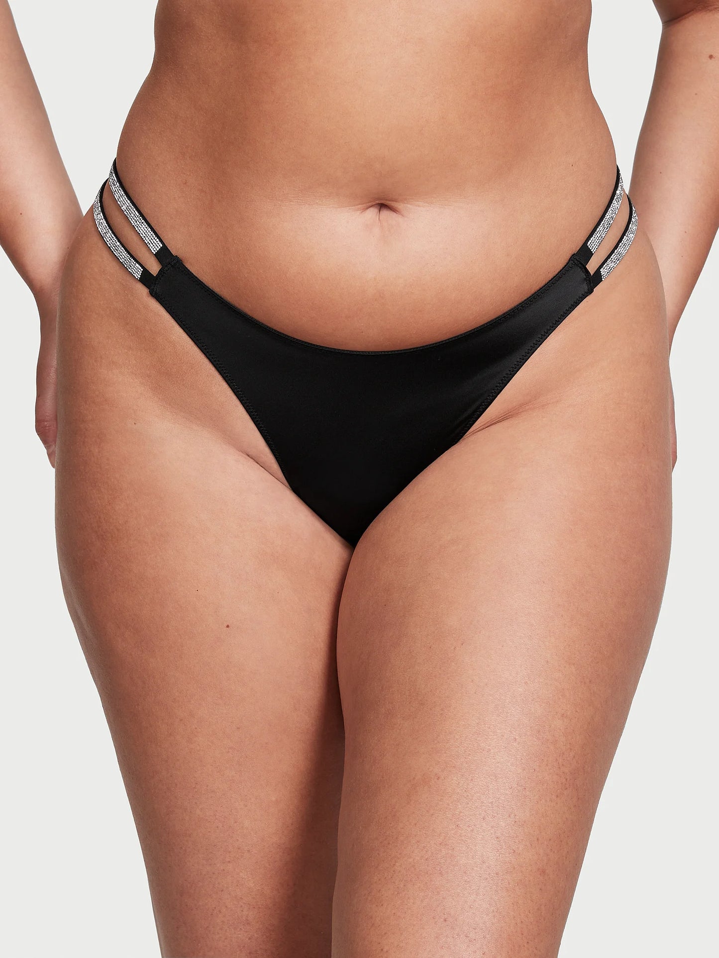 Very Sexy Double Shine Strap Satin Brazilian Panty, Black