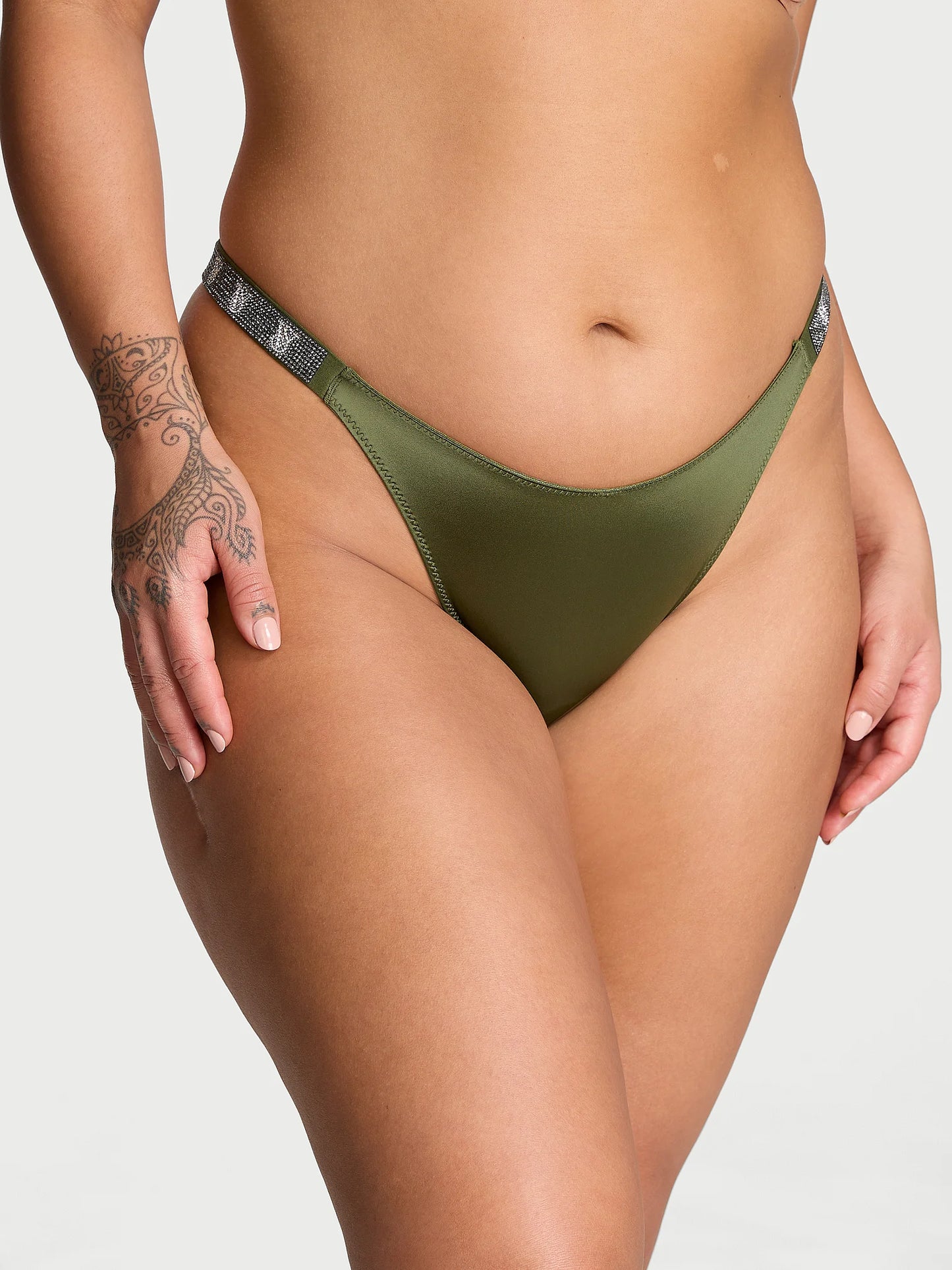 Very Sexy Shine Strap Brazilian Panty, Woodland Green