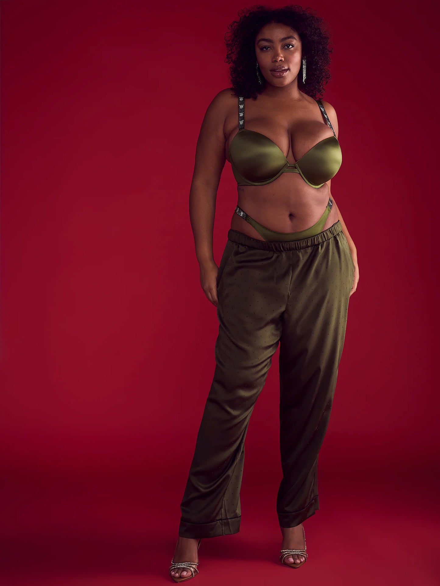 Very Sexy Shine Strap Brazilian Panty, Woodland Green