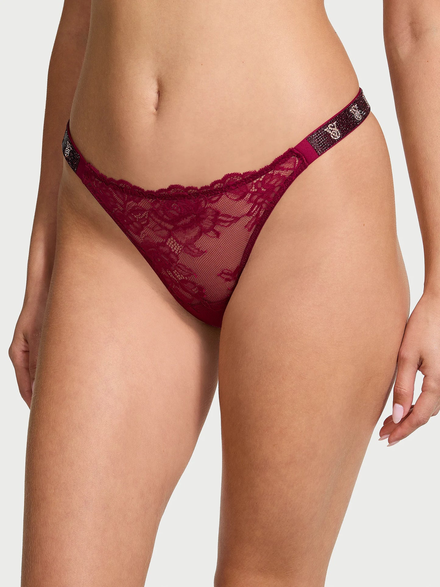 Very Sexy Shine Strap Rose Lace Thong Panty