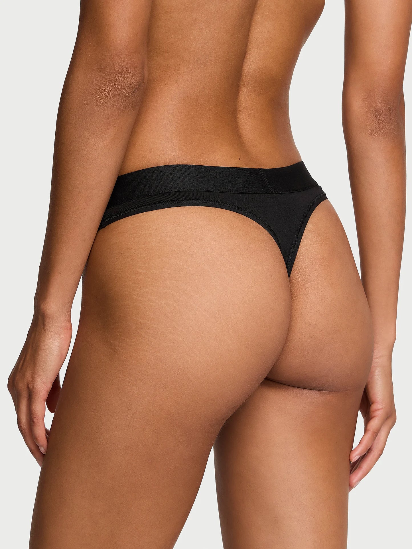 Shine Patch Cotton Thong Panty, Black
