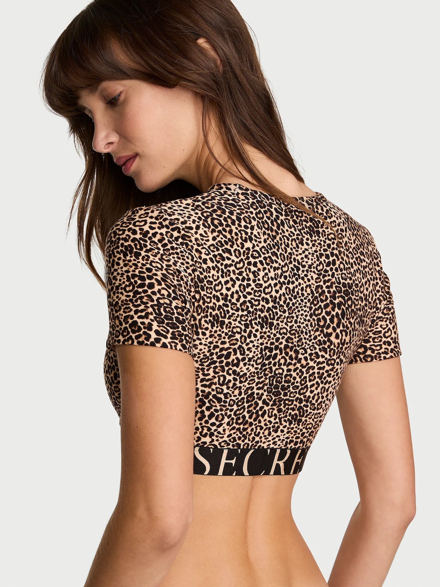 The T-shirt - Cotton, Short-Sleeve Bralette Crop Top Leopard