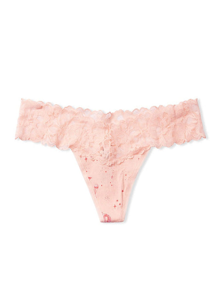 Lace Waist Cotton Thong Panty