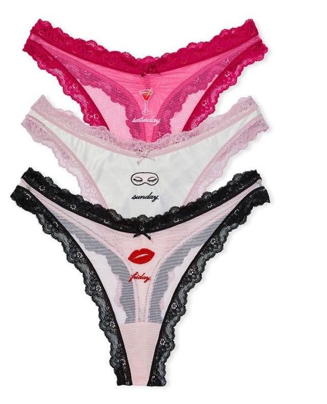 Lace Trim Thong Panties Set