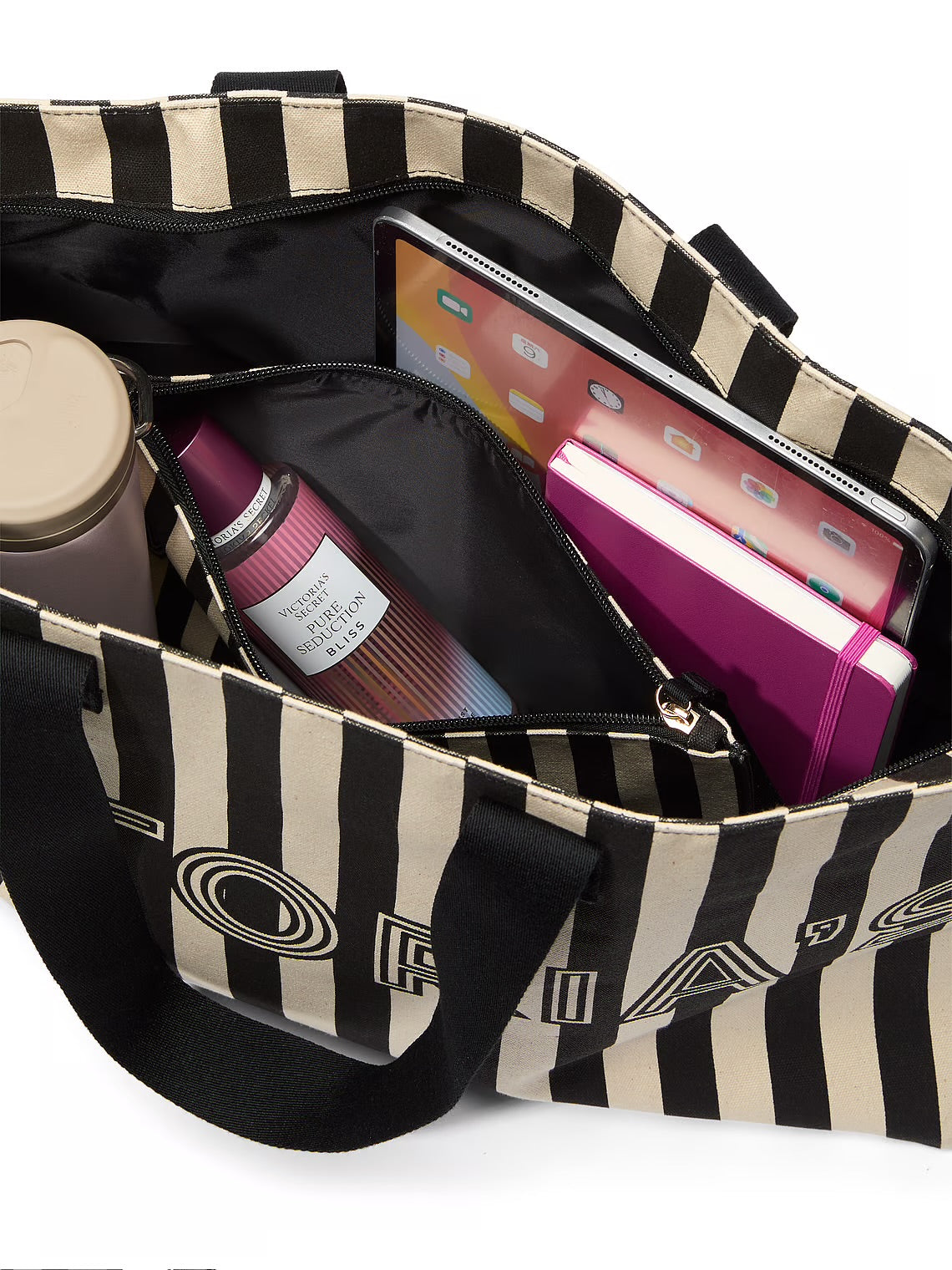 Graphic Stripe Tote & Wristlet Pouch Set