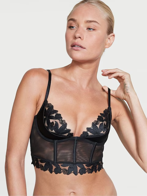 Floral Embroidered Lace Unlined Corset Bra Top