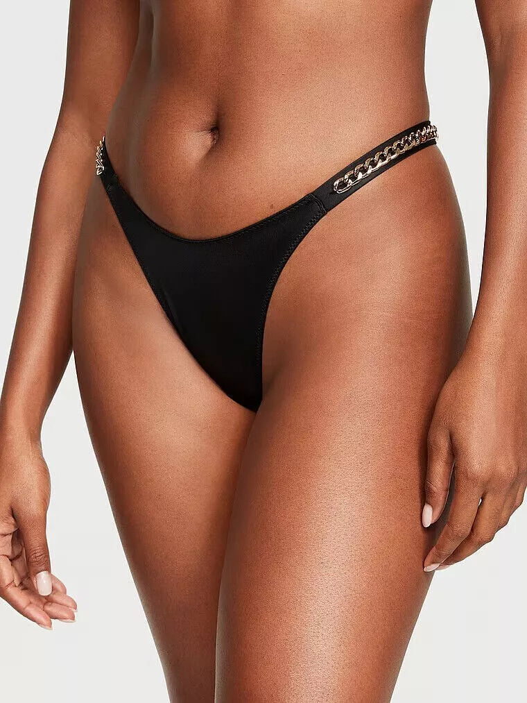 Very Sexy Gold Chain Strap Satin Thong Panty