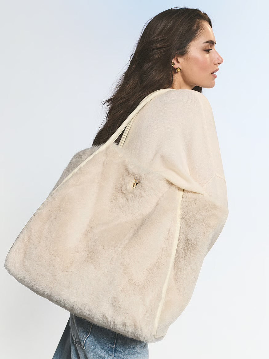 Cozy Faux Fur Logo Tote Bag